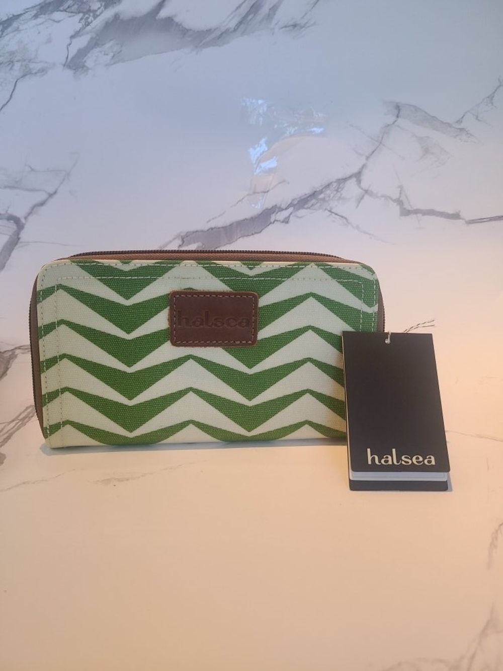 Halsea Green Chevron Zip Wallet